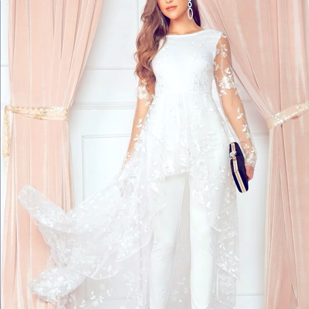 Bridal Lace Open Back Cape Jumpsuit